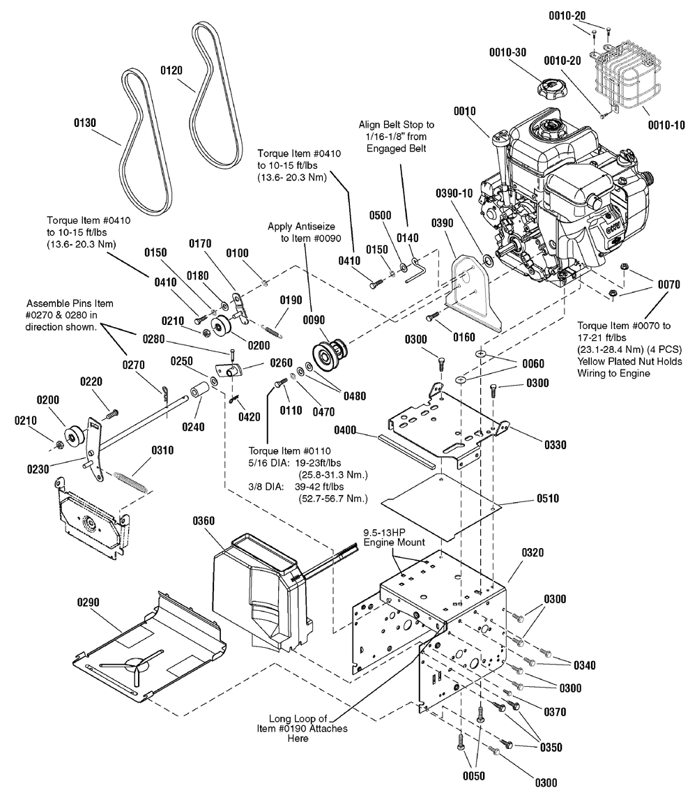 Engine And Frame Group Diagram and Parts List for 1695952 2010 Briggs and Stratton Snow Blower